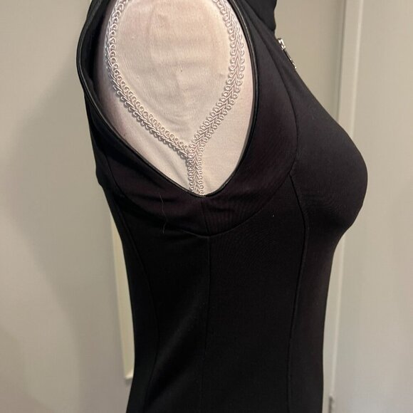 As U Wish Black Faux Leather Trimmed Bodycon Zip Front Ponte Dress, Size 4 - Picture 10 of 16